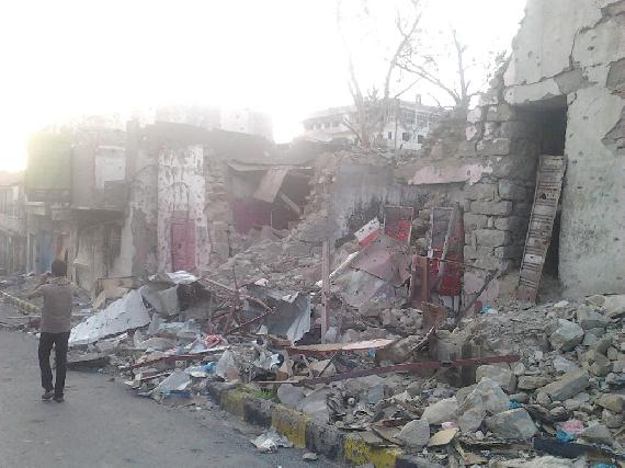 A destroyed residential block in Taiz